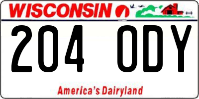 WI license plate 204ODY