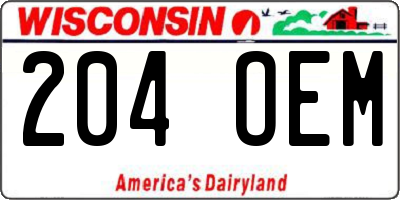 WI license plate 204OEM