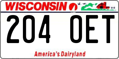WI license plate 204OET
