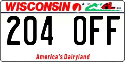 WI license plate 204OFF