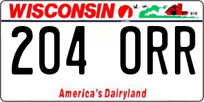 WI license plate 204ORR