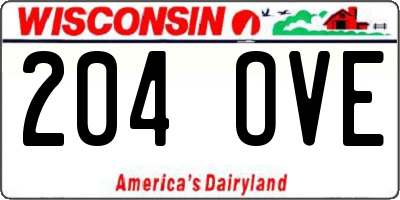 WI license plate 204OVE