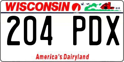 WI license plate 204PDX