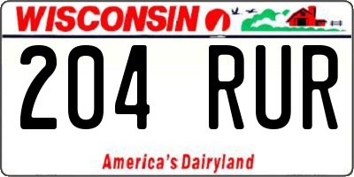 WI license plate 204RUR