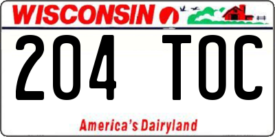 WI license plate 204TOC