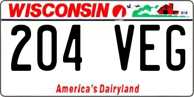 WI license plate 204VEG
