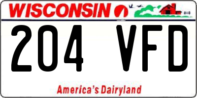 WI license plate 204VFD