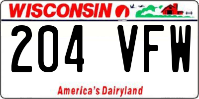 WI license plate 204VFW
