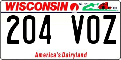 WI license plate 204VOZ