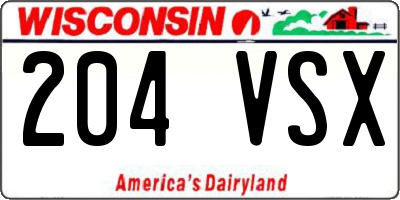 WI license plate 204VSX