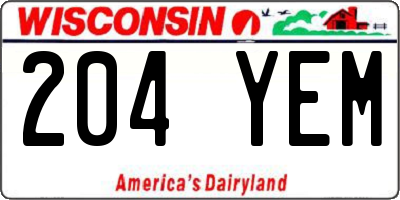 WI license plate 204YEM
