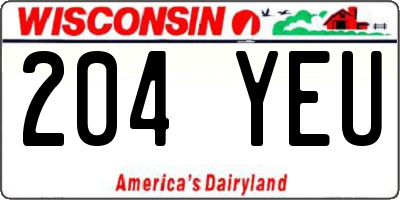 WI license plate 204YEU