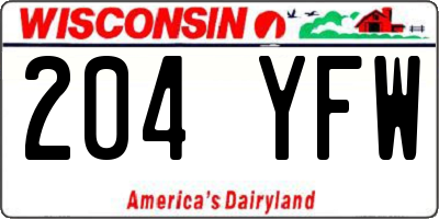 WI license plate 204YFW