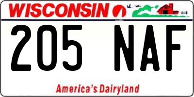 WI license plate 205NAF