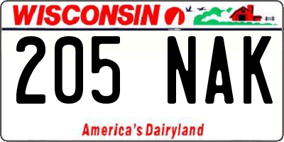 WI license plate 205NAK