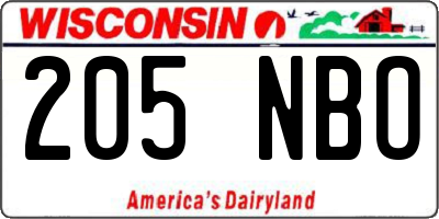 WI license plate 205NBO