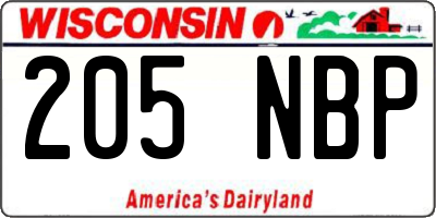 WI license plate 205NBP