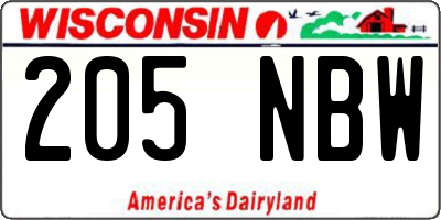 WI license plate 205NBW