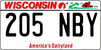 WI license plate 205NBY