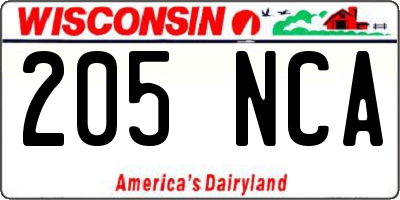 WI license plate 205NCA