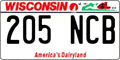 WI license plate 205NCB