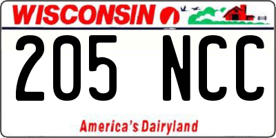 WI license plate 205NCC
