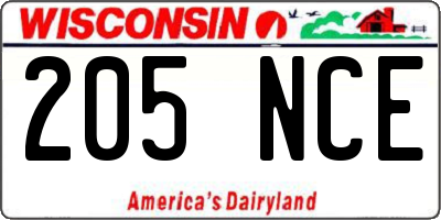 WI license plate 205NCE