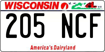 WI license plate 205NCF