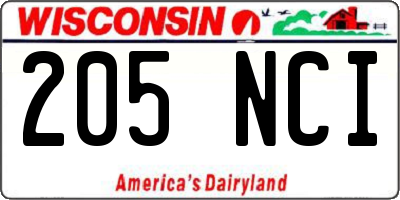 WI license plate 205NCI