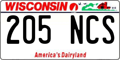 WI license plate 205NCS