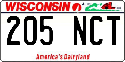 WI license plate 205NCT