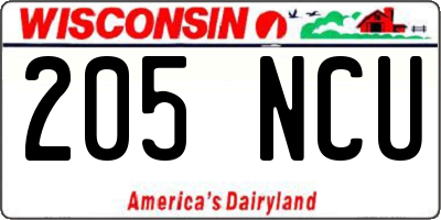 WI license plate 205NCU