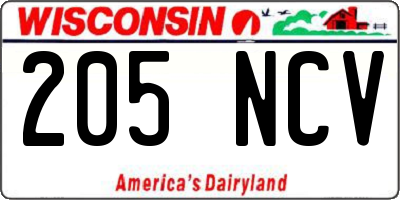 WI license plate 205NCV