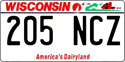 WI license plate 205NCZ