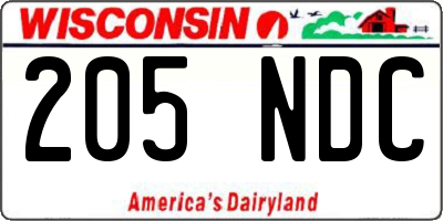 WI license plate 205NDC