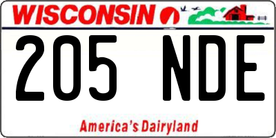 WI license plate 205NDE