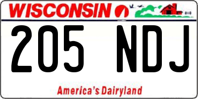 WI license plate 205NDJ
