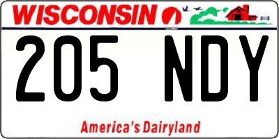 WI license plate 205NDY