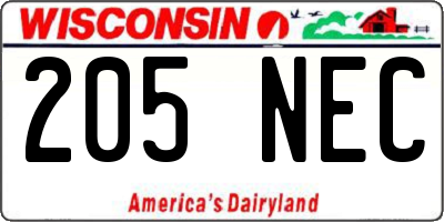 WI license plate 205NEC