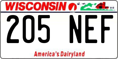 WI license plate 205NEF