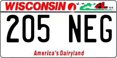 WI license plate 205NEG