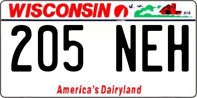 WI license plate 205NEH