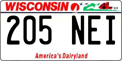 WI license plate 205NEI