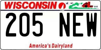 WI license plate 205NEW