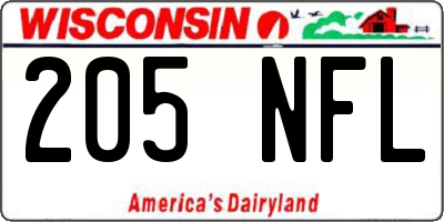 WI license plate 205NFL