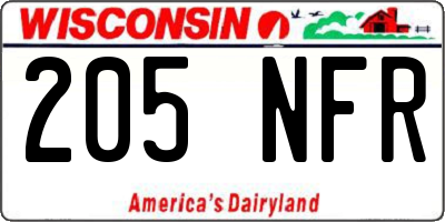 WI license plate 205NFR