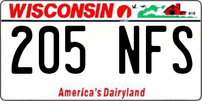 WI license plate 205NFS