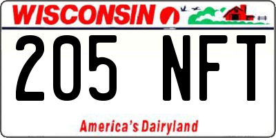 WI license plate 205NFT