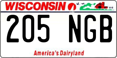 WI license plate 205NGB