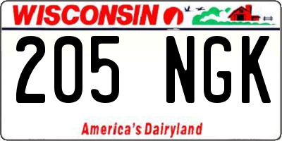WI license plate 205NGK